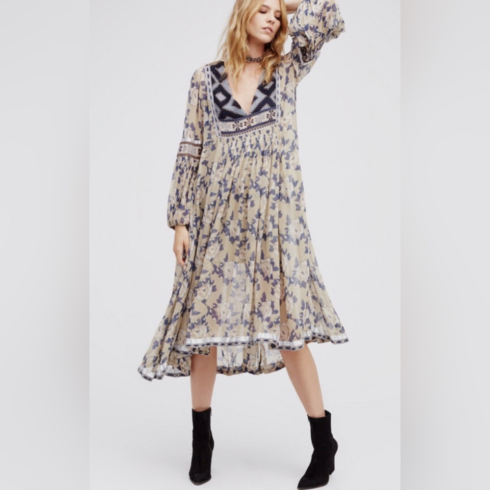 Free People Bold Blooms embroidered metallic hem maxi